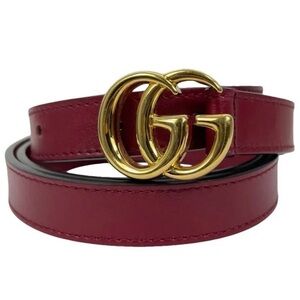 New Gucci Burgundy Red Leather Belt with Gold GG Buckle- small 80/32